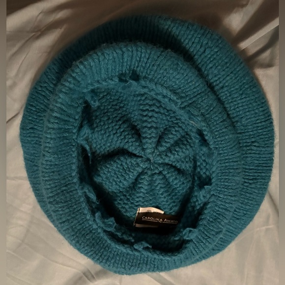 Carolina Amato Angora Wool Blend Beret Hat In Teal Blue - Picture 5 of 6